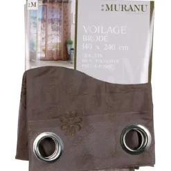 Rideau voilage brodé fleurs cacao Muranu