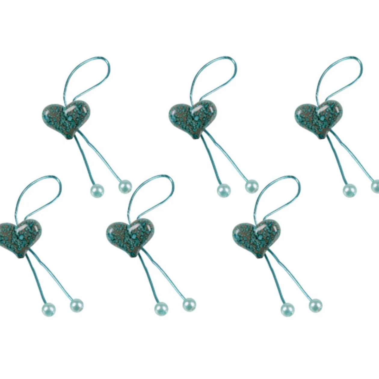 Rond de serviette coeur bleu turquoise x6