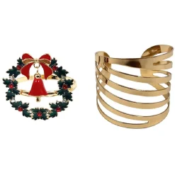 Rond de serviette métal doré design couronne de Noël x4