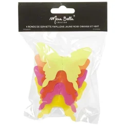 Rond de serviette papillon jaune orange rose et vert x4