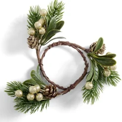 Rond serviette pomme de pin et baie dorée ou argentée Ø4cm