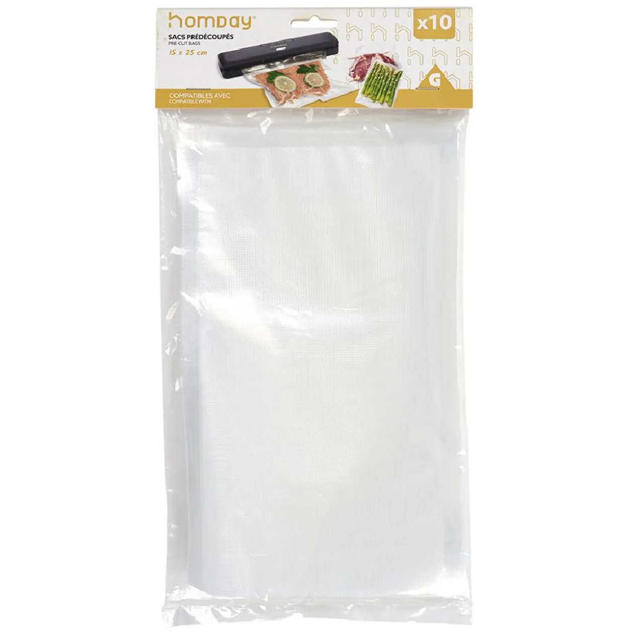 Sac de conservation alimentaire pré-découpé 15x25cm 10 sacs - Taille S
