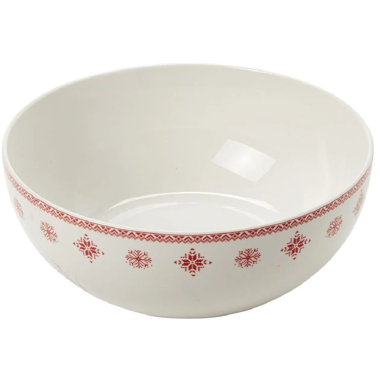 Saladier en porcelaine blanche motif Noël flocons rouges