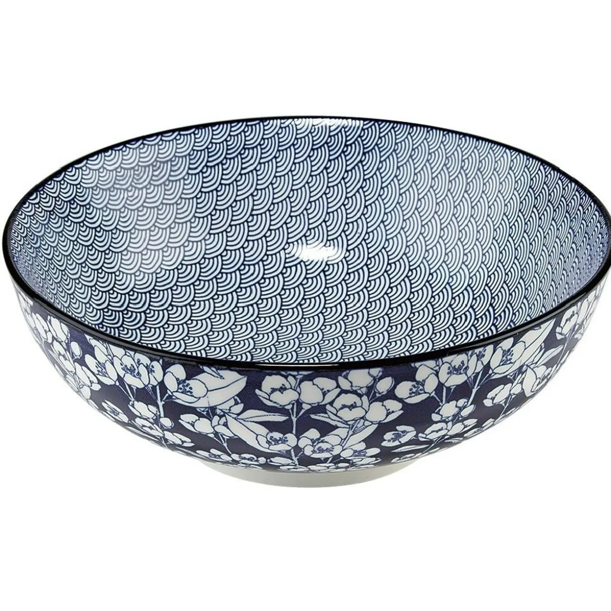 Saladier en porcelaine décor blanc et bleu