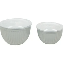 Saladier faïence x 2 avec couvercle plastique