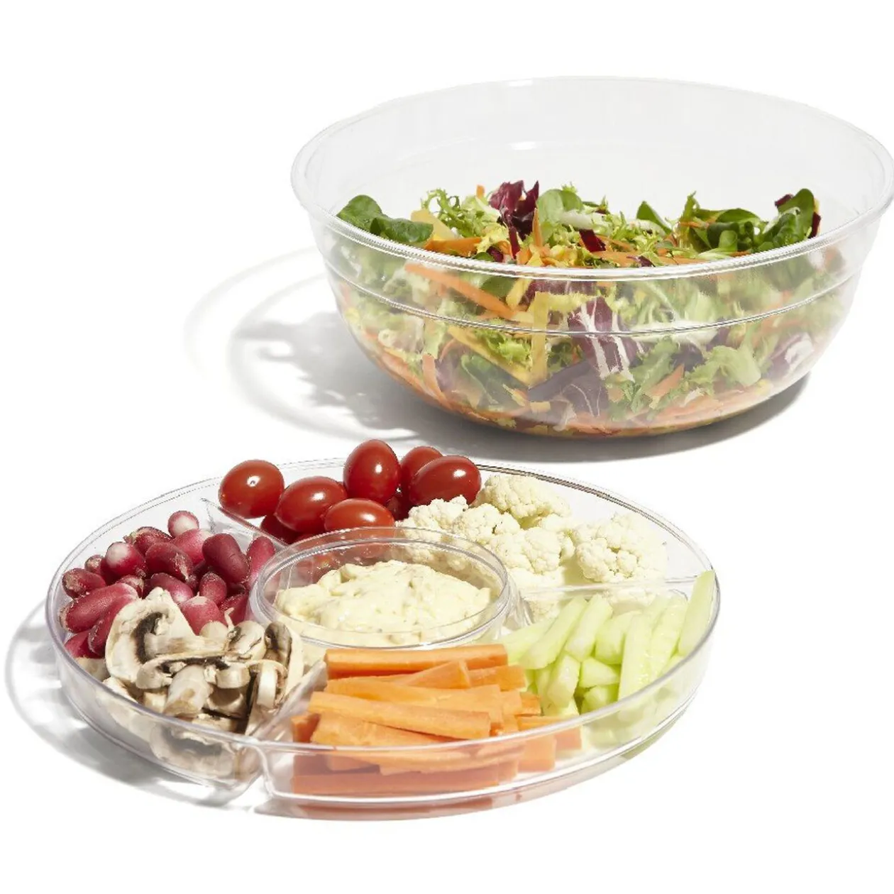 Saladier fraîcheur multicompartiments transparent et vert