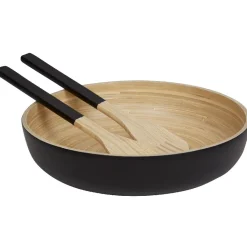 Saladier noir en bambou forme ronde