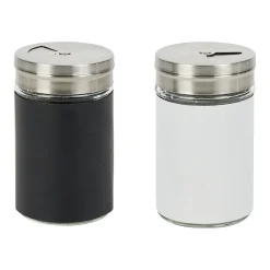 Salière et poivrière en verre et métal, set duo noir et blanc
