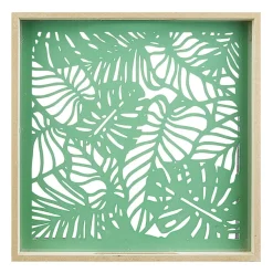 Selette plateau bois ajouré sculpté feuillage tropical petit modèle