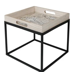 Selette plateau bois ajouré sculpté feuillage tropical petit modèle