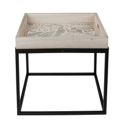 Selette plateau bois ajouré sculpté feuillage tropical grand modèle