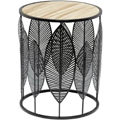 Sellette en métal design feuille tropical noir Ø33,5xH.40,5 cm