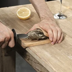 Service à huitres en inox et chêne 9 pièces