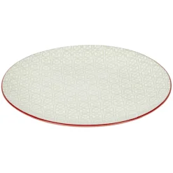 Service en porcelaine 18 pièces motif graphique beige et rouge