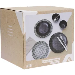 Service en porcelaine motif noir et blanc 18 pièces