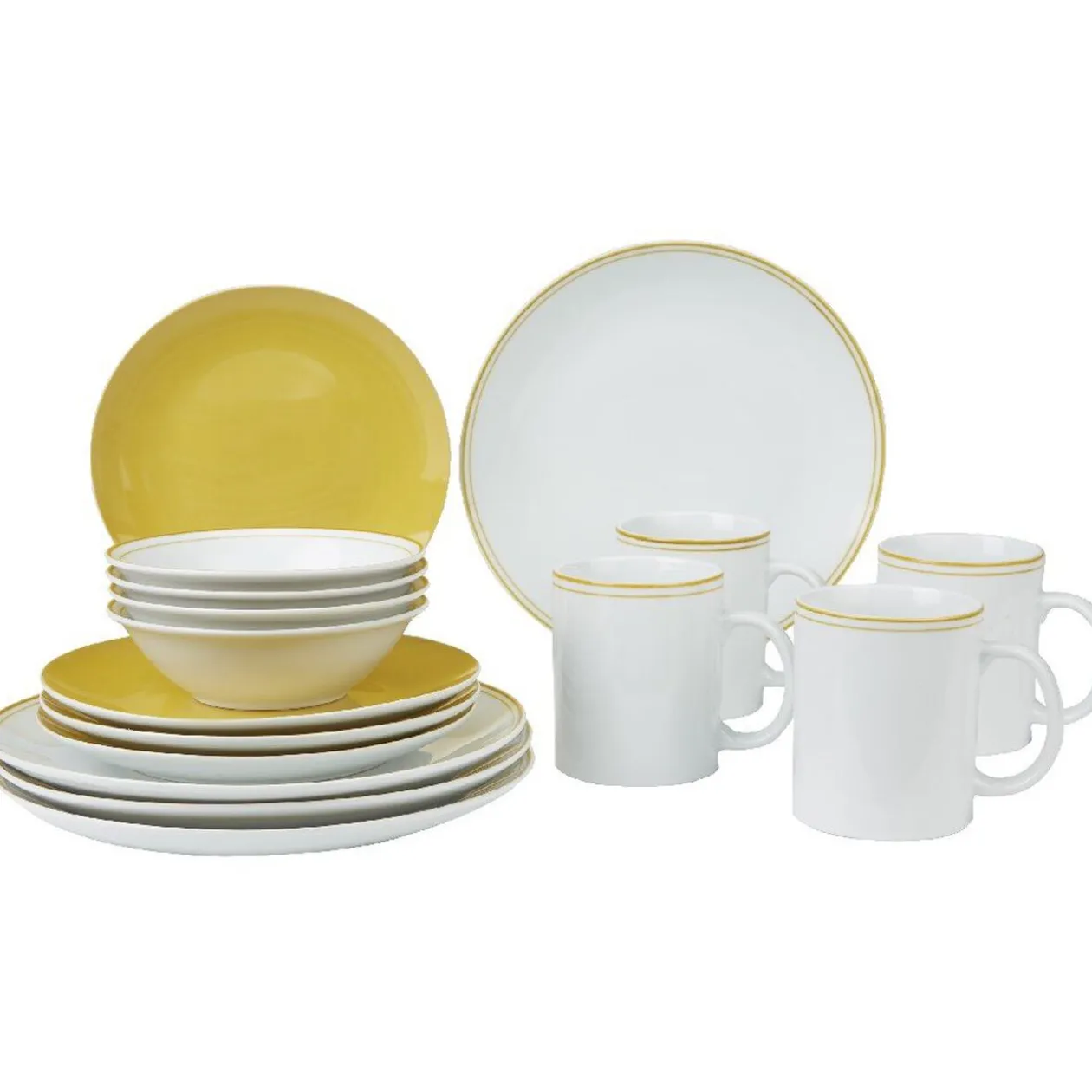 Service vaisselle complet jaune et blanc 32 pièces