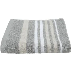 Serviette de toilette gris design ligne blanc et beige