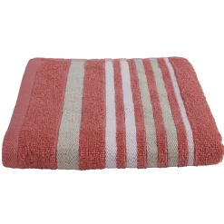 Serviette de toilette rose design ligne blanc et beige