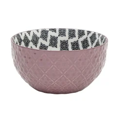 Set 4 bols décor ethnique noir et blanc et support en bambou