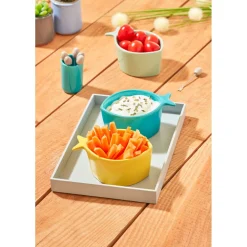 Set apéritif 10 pièces : 1 planche + 3 coupelles + 6 pics