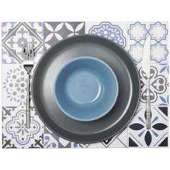 Set de table en vinyle motif carreaux de ciment bleu gris