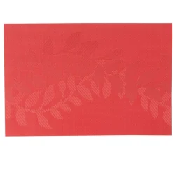 Set de table rectangulaire rouge motif feuilles