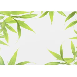 Set de table rectangulaire plastique blanc décor feuilles vertes