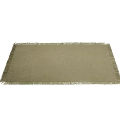 Set de table rectangulaire vert kaki uni 30x45cm rebord frange