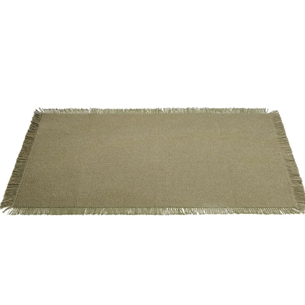 Set de table rectangulaire vert kaki uni 30x45cm rebord frange