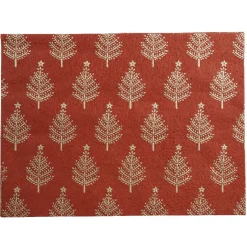 Set de table rouge motifs sapins dorés x10