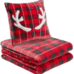 Set plaid + coussin polyester brodé