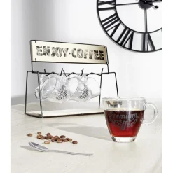 Support en métal avec 6 tasses expresso en verre