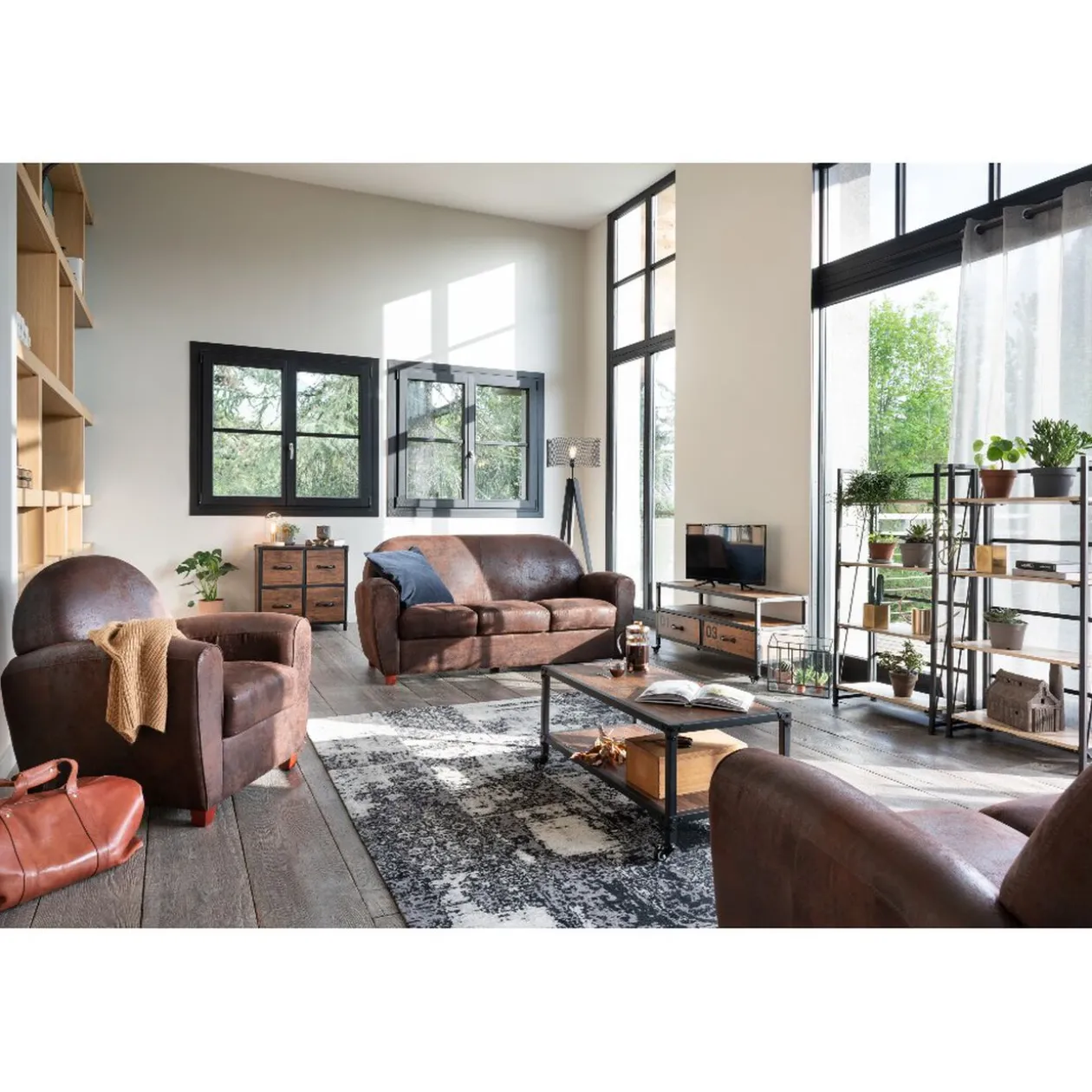 Table basse à roulettes naturelle et noire Chicago