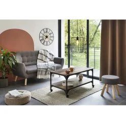 Table basse Detroit métal bois noir et marron 90x45xH50 cm