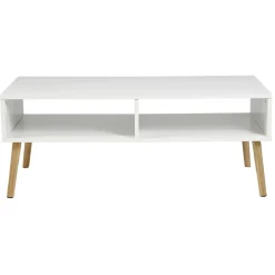 Table basse en bois 2 niches blanc et naturel