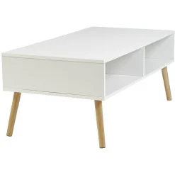 Table basse en bois 2 niches blanc et naturel