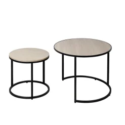 Table basse gigogne métal et bois naturel et noir x2