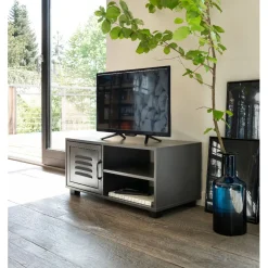 Table basse gris anthracite Brooklyn 1 porte et 2 niches