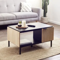 Table basse Markus 80x50x43cm acier noir et bois naturel