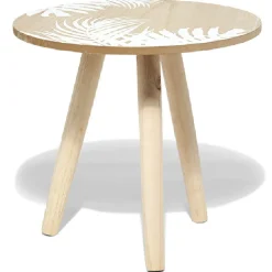 Table basse ronde scandinave plateau motif blanc naturel