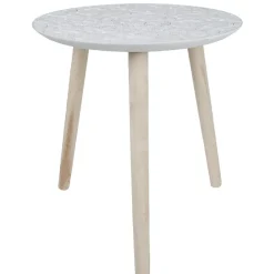 Table basse ronde scandinave plateau sculpté mandala ø 40 cm
