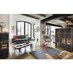 Table basse Saloon noire et bois vieilli