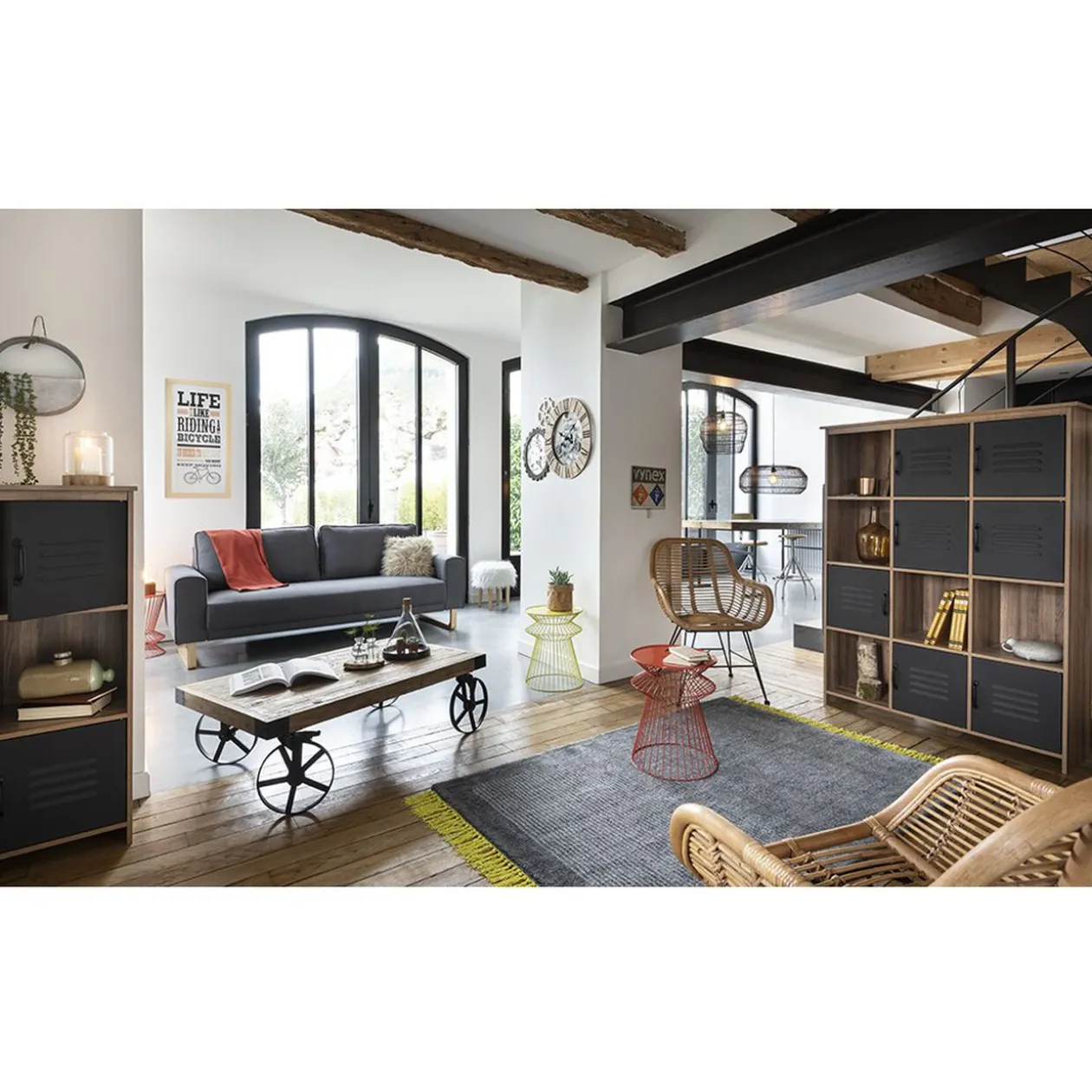 Table basse Saloon noire et bois vieilli