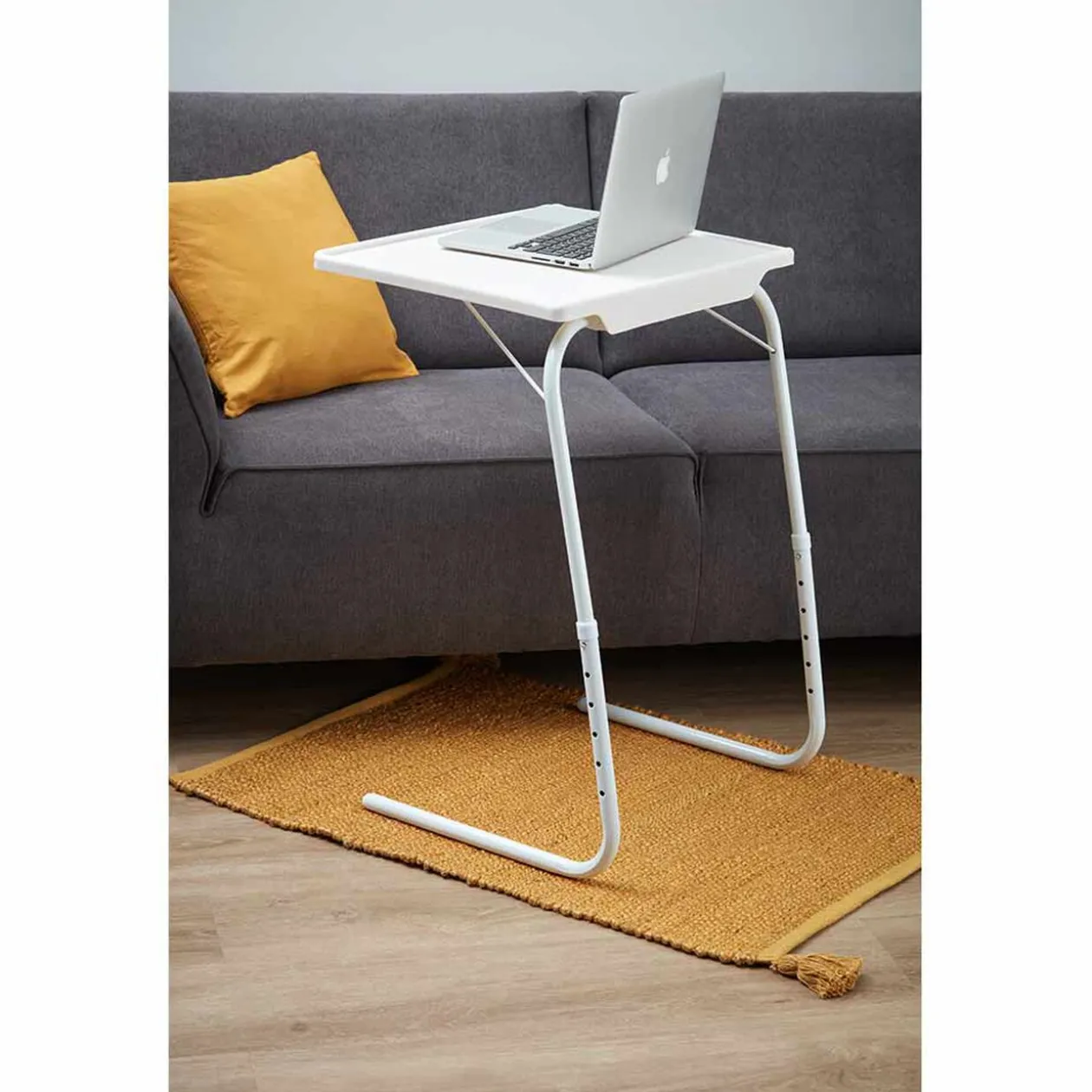 Table d'appoint réglable pliable métal blanc