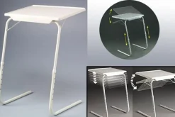 Table d'appoint réglable pliable métal blanc