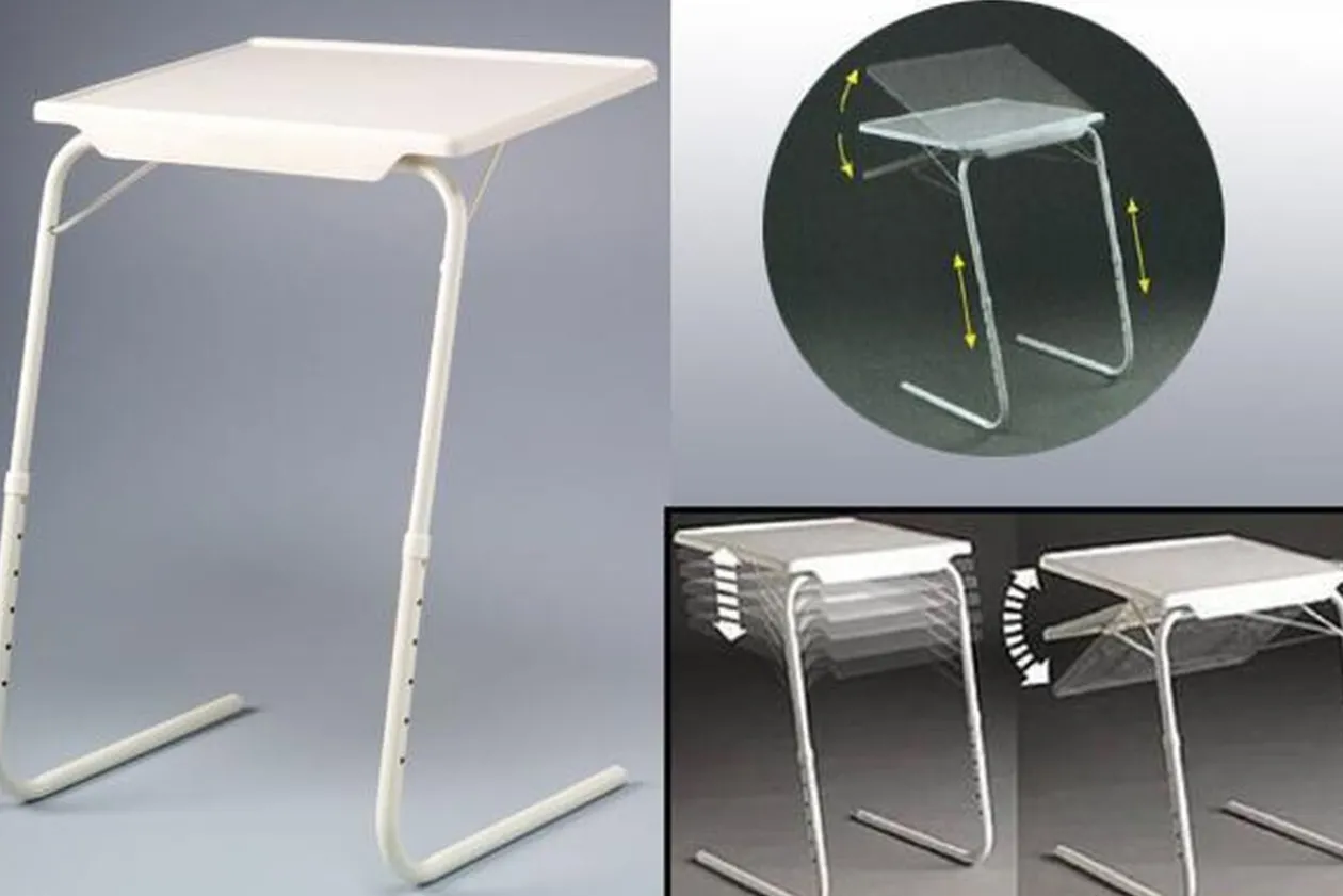 Table d'appoint réglable pliable métal blanc