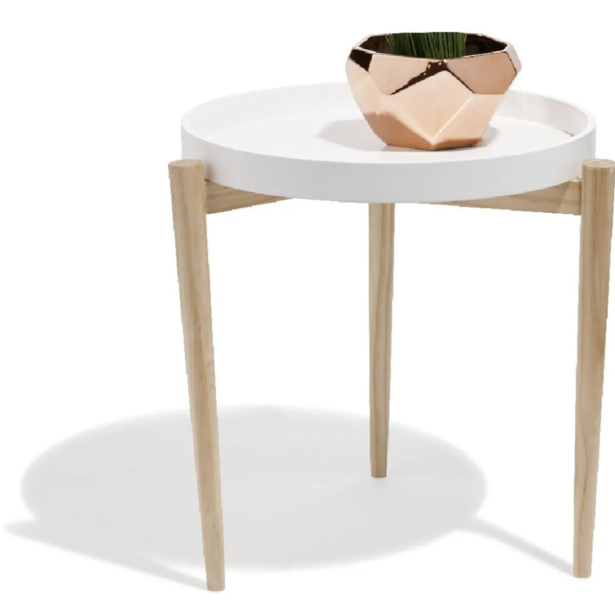 Table d'appoint scandinave avec plateau rond blanc naturel