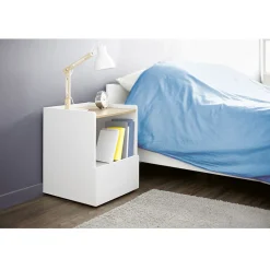 Table de chevet Arno en bois 1 tiroir 1 niche naturel et blanc