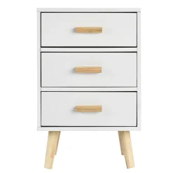 Table de chevet Bergen 3 tiroirs bois naturel et blanc