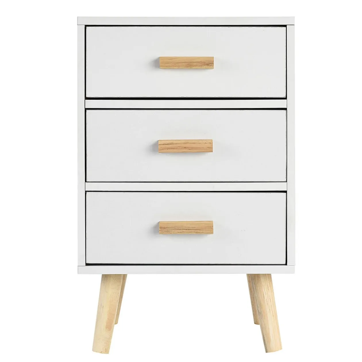 Table de chevet Bergen 3 tiroirs bois naturel et blanc